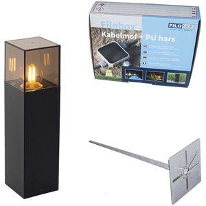 Staande buitenlamp zwart met smoke kap 30 cm - Denmark