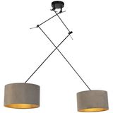 Hanglamp met velours kappen taupe met goud 35 cm - Blitz II zwart