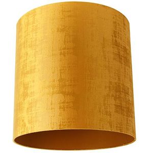 QAZQA transparant-cilinder-velours - Klassieke Lampenkap - Ø 40 cm - Goud/messing -