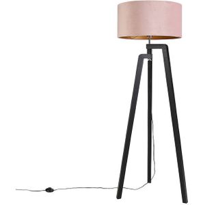 Vloerlamp tripod zwart met roze kap en goud 50 cm - Puros