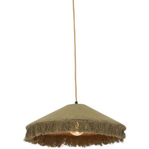 Retro hanglamp groen velours met franjes - Frills