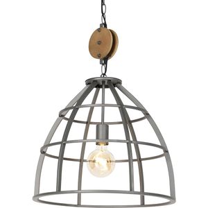 IndustriÃ«le hanglamp donkergrijs met hout 47 cm - Arthur