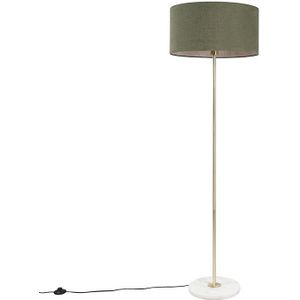 Vloerlamp messing met groene kap 50 cm - Kaso