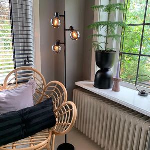 Smart vloerlamp zwart met smoke glas incl. 3 Wifi P45 - Vidro