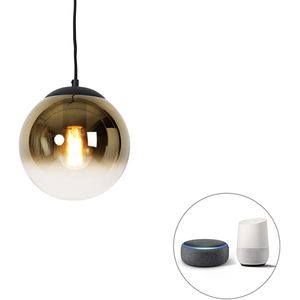 Smart hanglamp zwart met goud glas 20 cm incl. Wifi A60 - Pallon