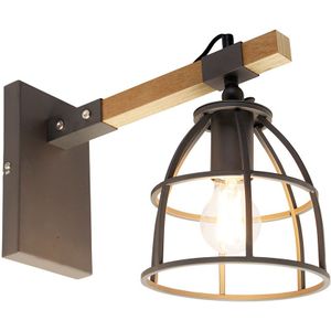 Smart wandlamp donkergrijs met hout verstelbaar incl. Wifi A60 - Arthur