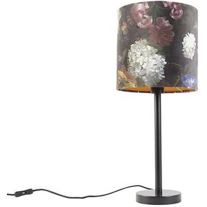 Romantische tafellamp zwart met bloemen kap 25 cm - Simplo