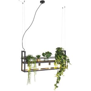 IndustriÃ«le hanglamp zwart met hout en rek 4-lichts - Cage Rack