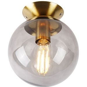 Art deco plafondlamp messing met smoke glas - Pallon