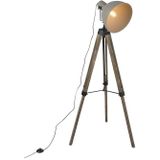 IndustriÃ«le vloerlamp op houten tripod met grijze kap - Laos