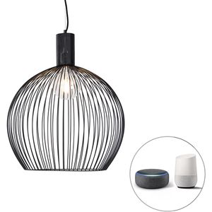 QAZQA wire - Moderne LED Smart Grote hanglamp incl. wifi - 1 lichts - Ø 50 cm - Zwart - Woonkamers-sSlaapkamers-sKeuken