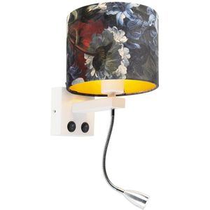 Moderne wandlamp wit met kap velours bloemen - Brescia