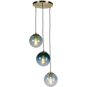 Art deco hanglamp messing met blauwe glazen - Pallon