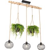 Landelijke hanglamp zwart met hout 3-lichts - Yura