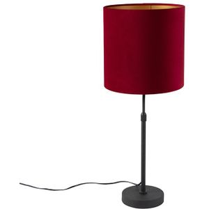 Tafellamp zwart met velours kap rood met goud 25 cm - Parte