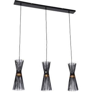 Landelijke hanglamp zwart langwerpig 3-lichts - Broom