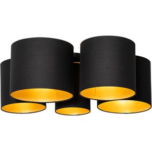 Plafondlamp zwart met gouden binnenkant 5-lichts - Multidrum