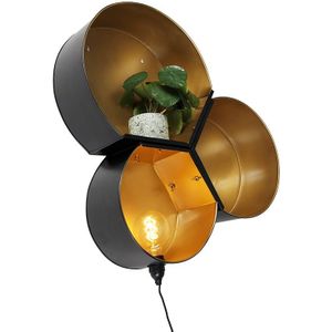 IndustriÃ«le wandlamp zwart met goud rond - Comb