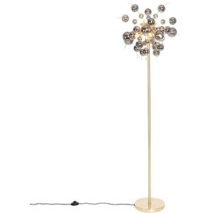 Design vloerlamp messing met smoke glas 8-lichts - Explode