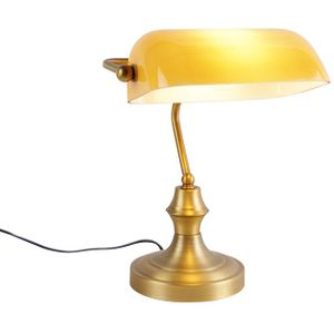 Klassieke notarislamp brons met amber glas - Banker