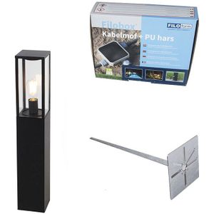 Staande buitenlamp zwart 80 cm met grondpin en kabelmof - Charlois