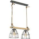 IndustriÃ«le hanglamp donkergrijs met hout 2-lichts - Arthur