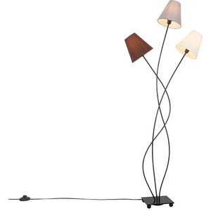 Design vloerlamp zwart met stoffen kappen 3-lichts - Melis