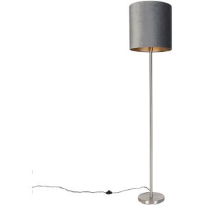 Moderne vloerlamp staal stoffen kap grijs 40 cm - Simplo