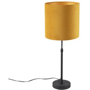 Tafellamp zwart met velours kap geel met goud 25 cm - Parte