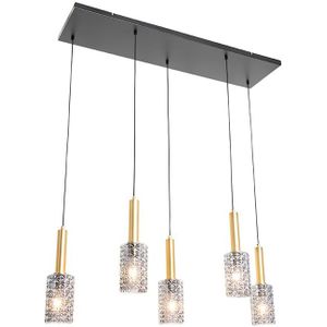Hanglamp goud met smoke glas langwerpig 5-lichts - Elva
