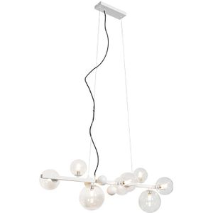 Art Deco hanglamp wit met helder glas 8-lichts - David