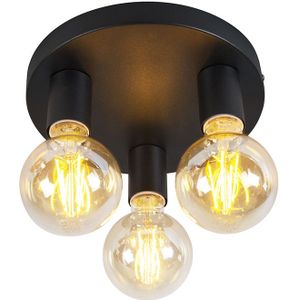 QAZQA facil - Klassieke Plafondlamp - 3 lichts - Ø 250 mm - Zwart - Woonkamer | Slaapkamer | Keuken