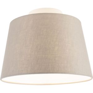 Plafondlamp met linnen kap taupe 25 cm - Combi wit