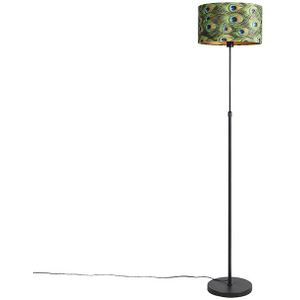 Zwarte vloerlamp met velours kap pauw met goud 35 cm - Parte