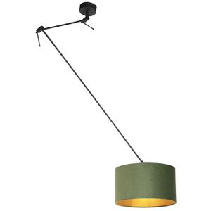 Hanglamp met velours kap groen met goud 35 cm - Blitz I zwart
