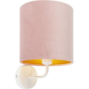 Vintage wandlamp wit met roze velours kap - Matt