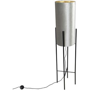 Design vloerlamp zwart velours kap taupe met goud - Rich