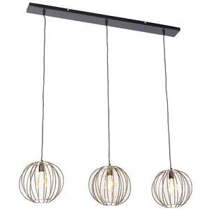 IndustriÃ«le hanglamp brons met zwart langwerpig 3-lichts - Dong