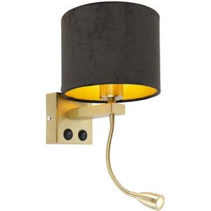 Moderne wandlamp goud/messing met kap velours zwart - Brescia