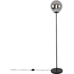 Art Deco vloerlamp zwart met smoke glas - Pallon Mezzi