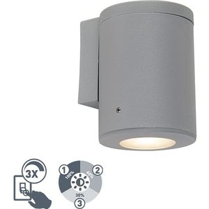 QAZQA franca - Moderne LED Dimbare Wandlamp met Dimmer voor buiten - 1 lichts - D 105 mm - Grijs - Buitenverlichting