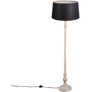 Landelijke vloerlamp beige met zwarte linnen kap - Classico