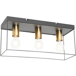 Minimalistische plafondlamp zwart met goud 3-lichts - Kodi