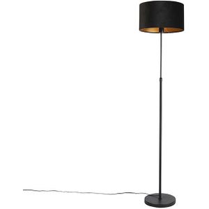 Vloerlamp zwart met velours kap zwart met goud 35 cm - Parte