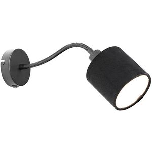 Wandlamp zwart met kap zwart schakelaar en flex arm - Merwe