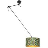 Hanglamp met velours kap pauw met goud 35 cm - Blitz I zwart