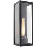 Moderne rechthoekige buitenwandlamp zwart met glas - Rotterdam Long