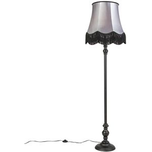 Vloerlamp zwart met Granny kap zwart met grijs - Classico