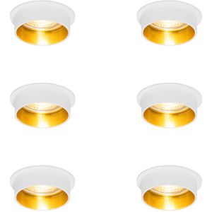 Set van 6 moderne inbouwspots wit met gouden binnenkant - Insta