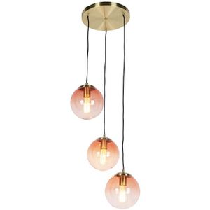 Art deco hanglamp messing 45 cm 3-lichts roze - Pallon
